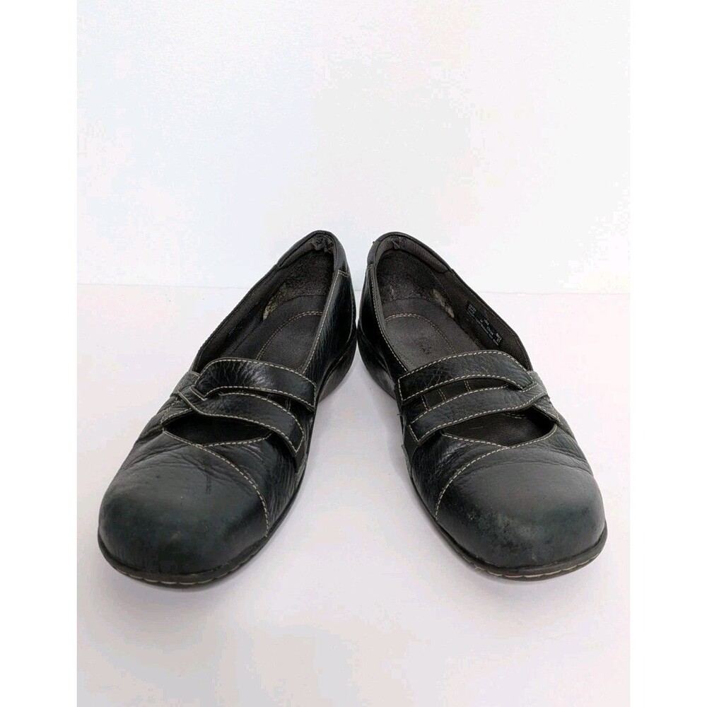 Clarks Women’s Size 10M Bendable Mary Jane Shoes  Black Wrinkled Leather Loafer